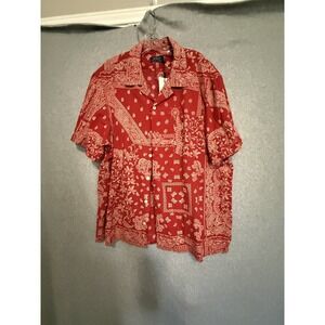 Polo Ralph Lauren Shirt Mens 2XL Red Bandana Paisley Linen Button Up Casual